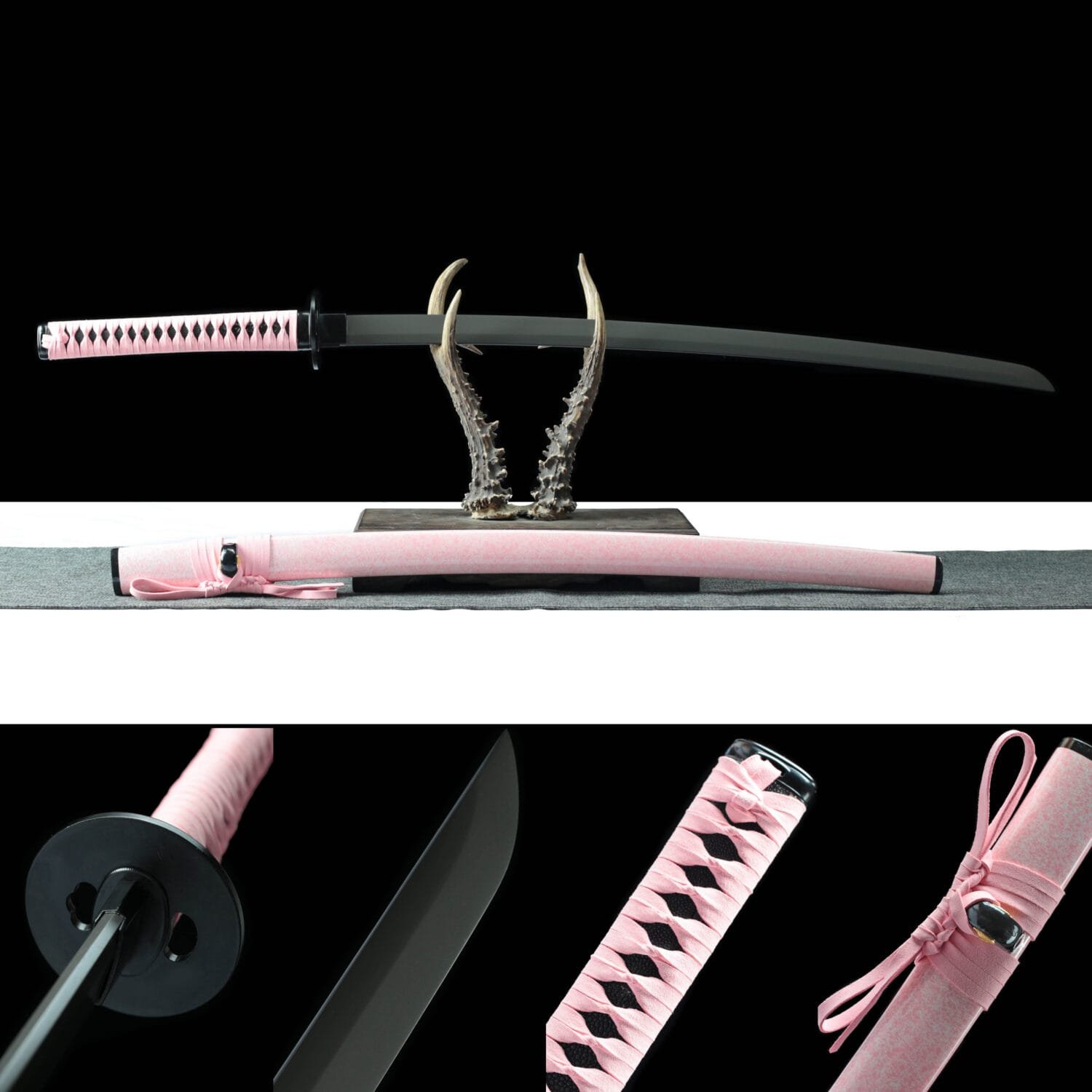 carbon steel titanium plated steel-Handmade Japanese Samurai sword with pink Scabbard