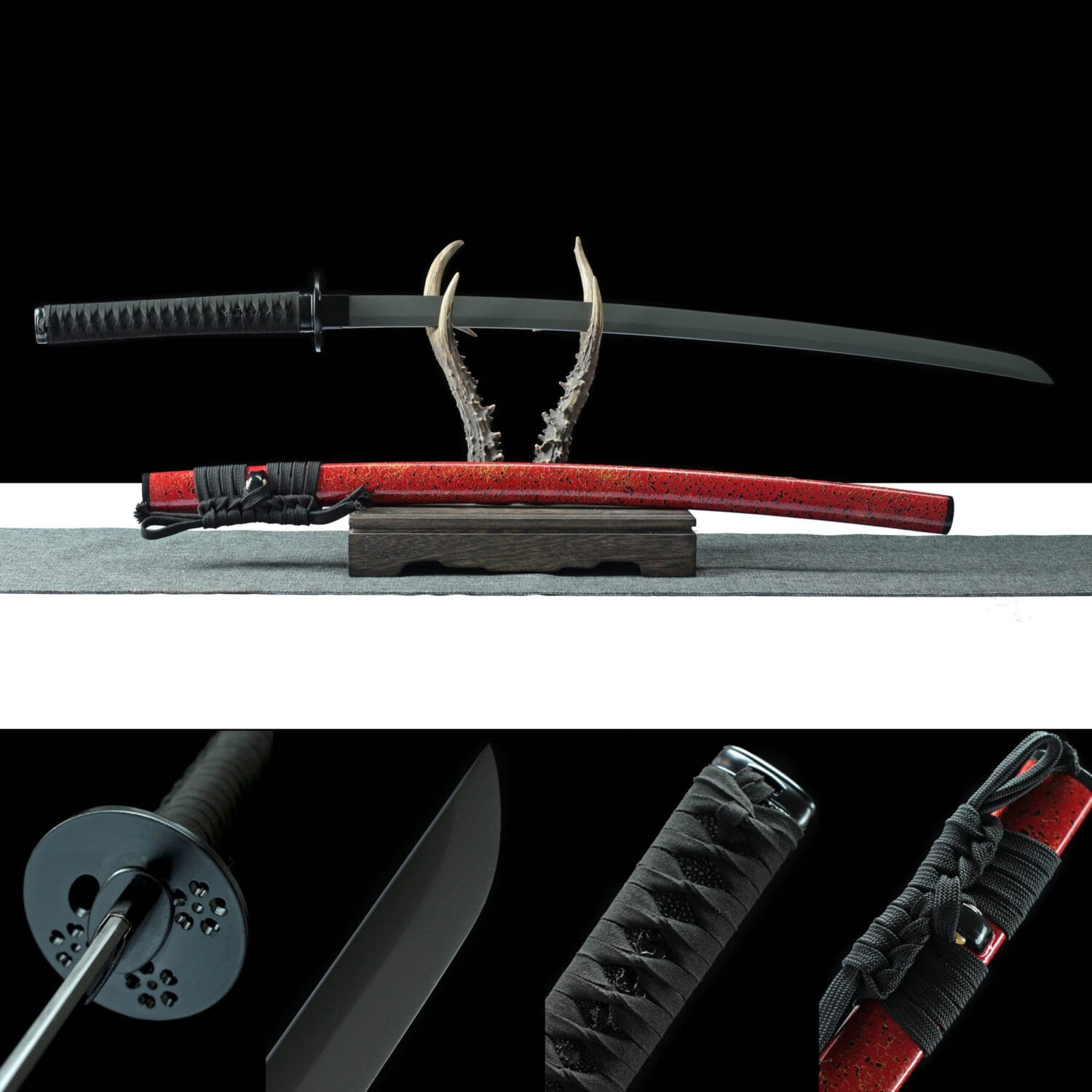 carbon steel titanium plated steel-Handmade Japanese Samurai sword with red Scabbard
