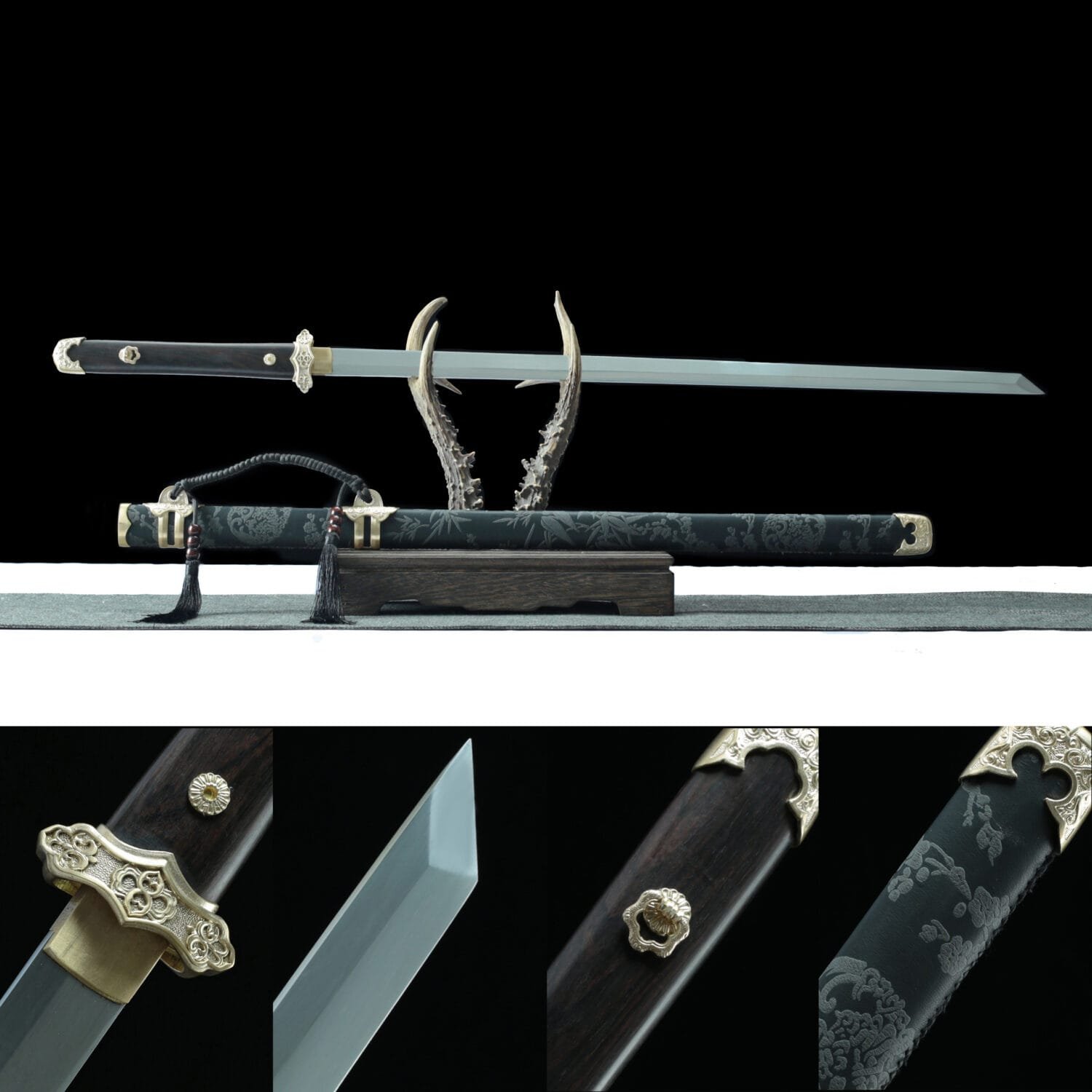 1095 steel Handcrafted Chinese Sabers With Black Scabbard