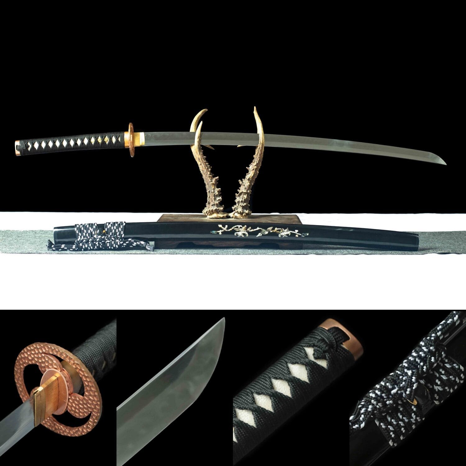 9 1095 Steel Clay Tempered Blade - Handmade Japanese Samurai Sword - Purple Copper Fittings