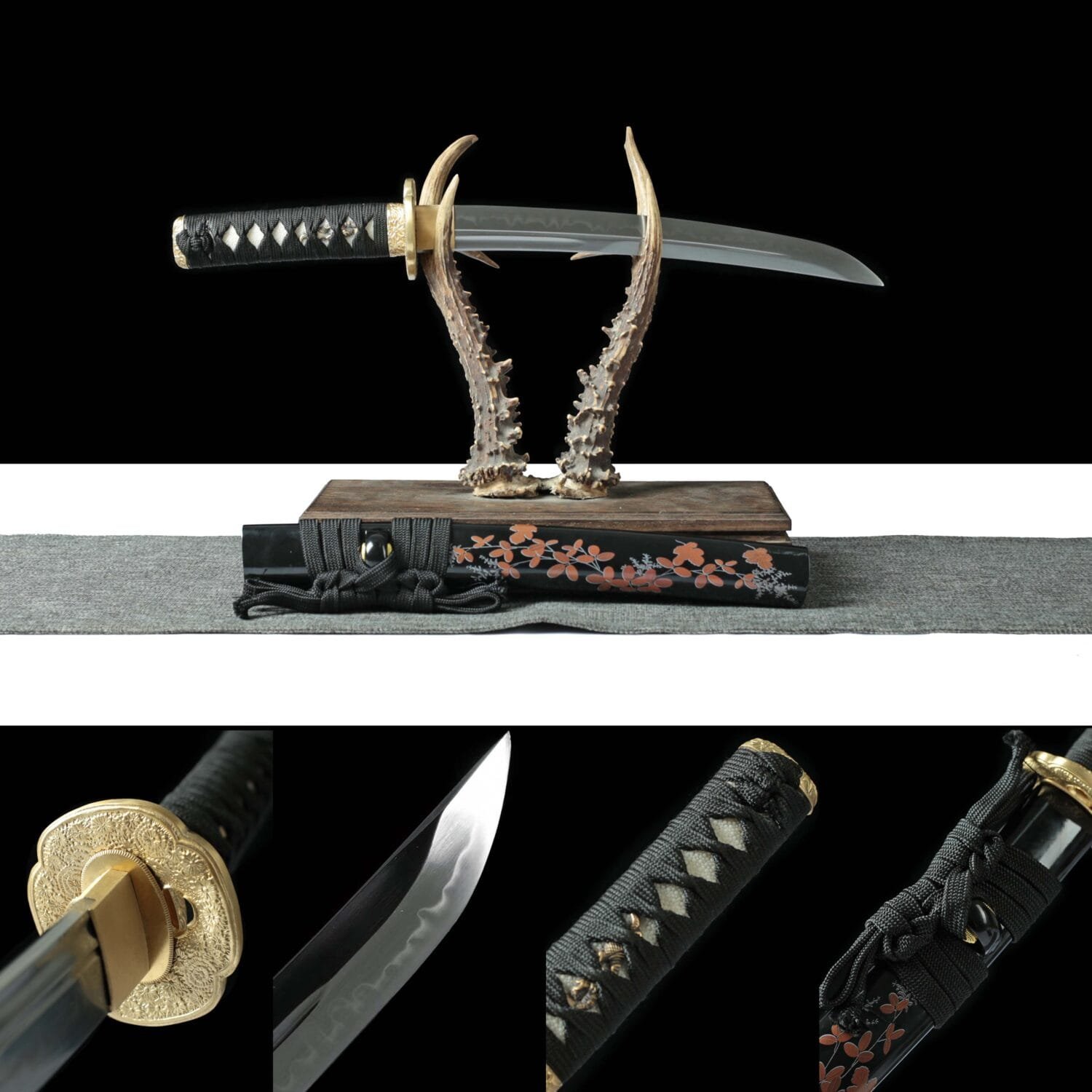 1095 Steel Katana - Handmade Japanese samurai sword with Floral Scabbard and Copper Fittings