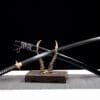 1095 Clay-tempered  Steel-Handmade Japanese samurai sword with Black scabbard and Purple Copper Fittings