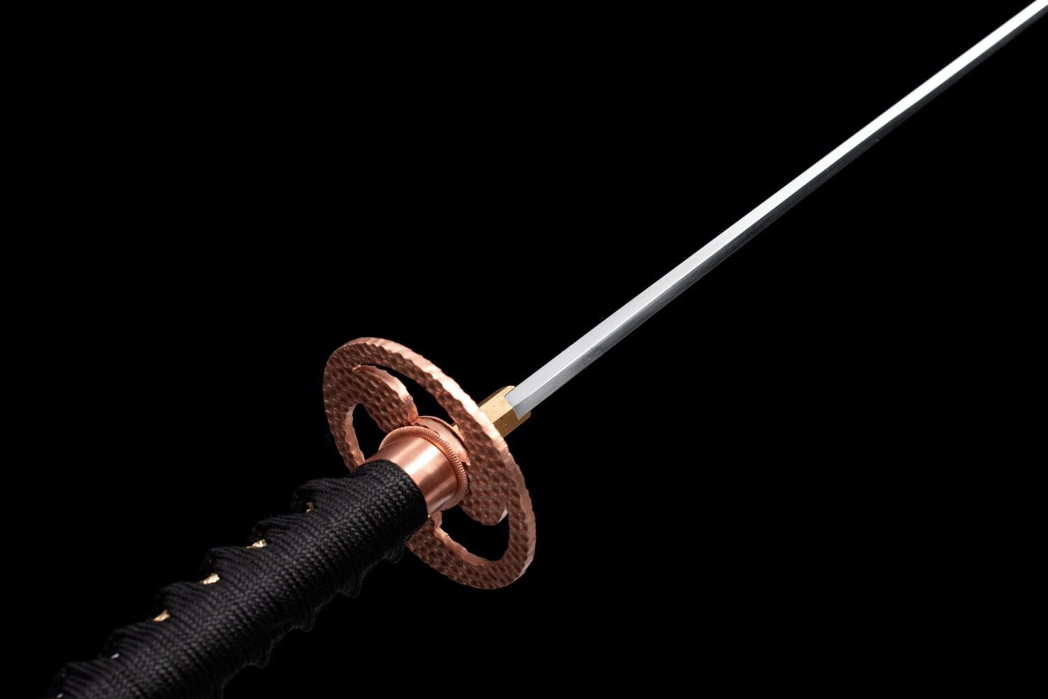 1095 Clay-tempered  Steel-Handmade Japanese samurai sword with Black scabbard and Purple Copper Fittings