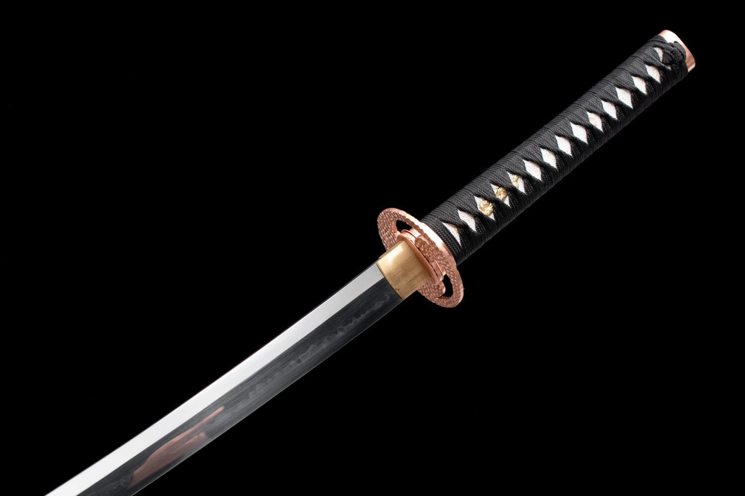 1095 Clay-tempered  Steel-Handmade Japanese samurai sword with Black scabbard and Purple Copper Fittings