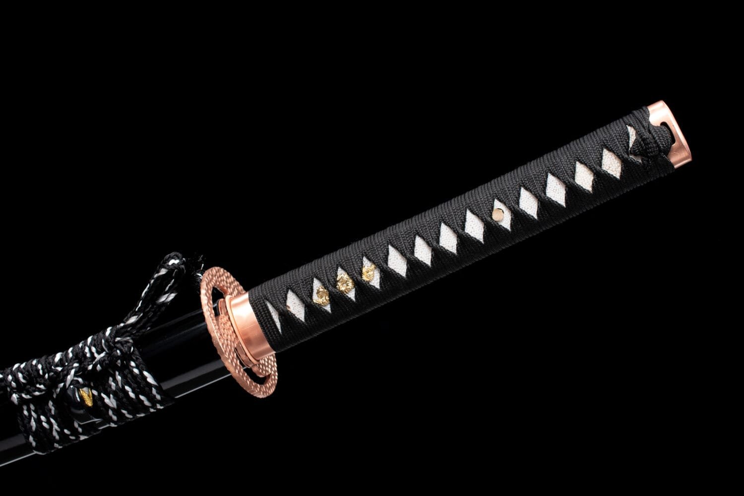 1095 Clay-tempered  Steel-Handmade Japanese samurai sword with Black scabbard and Purple Copper Fittings