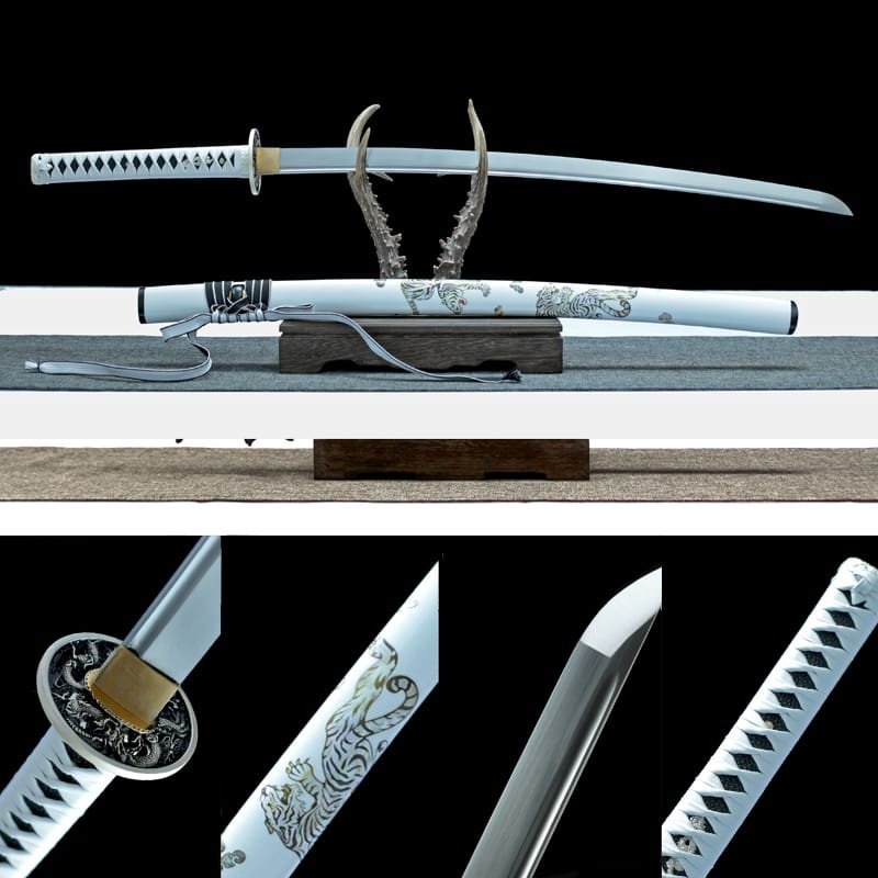 new_2 Handmade Japanese samurai sword - White Devil Dragon Tiger-1095 Steel