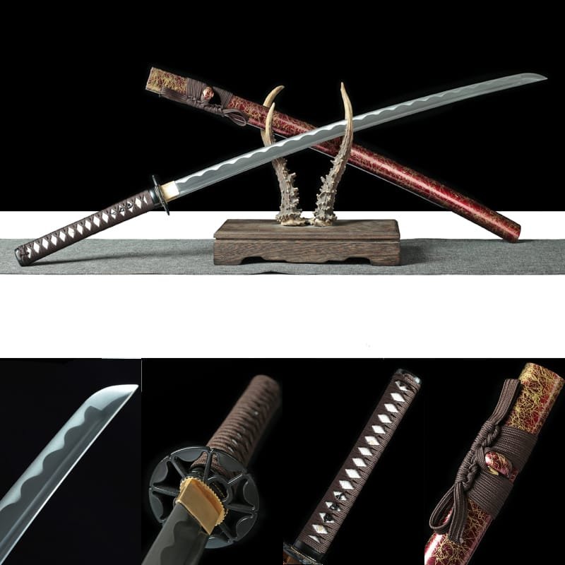 new_333 1060 Steel - Handmade Japanese samurai sword with Reddish brown Scabbard