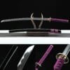 Handcrafted Japanese Samurai Sword - Made with 1060 Steel - Black Scabbard with Purple Sageo