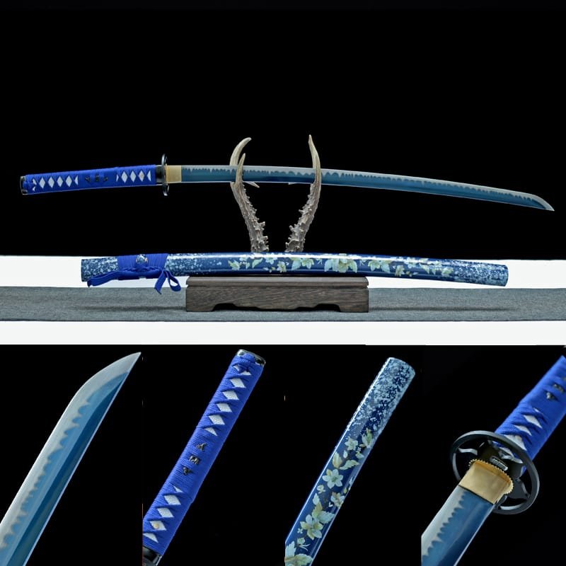 new_6 Handmade Japanese samurai sword -1095 steel- Blue Lotus