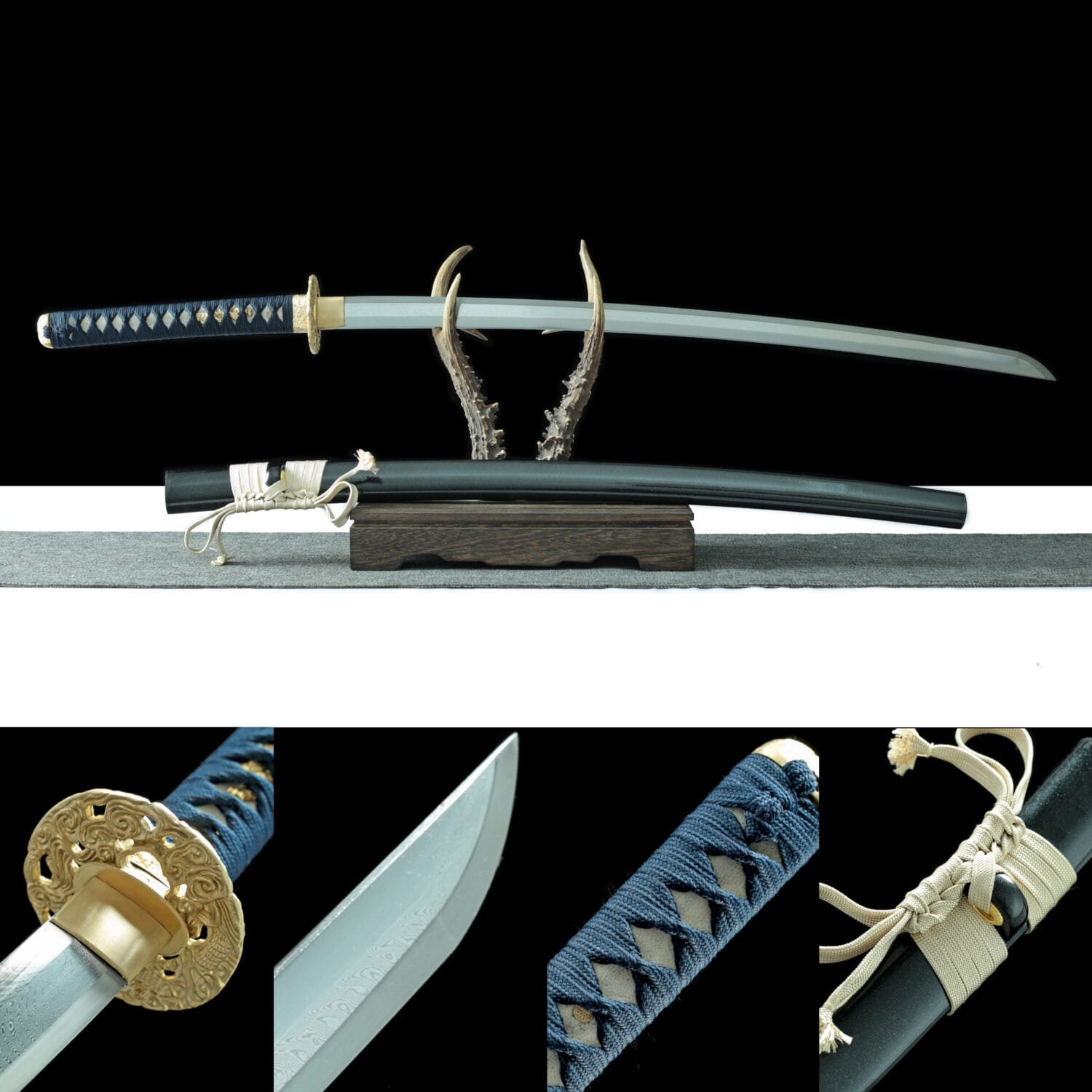 Handmade Japanese samurai sword -Damascus Steel - Azure Wave