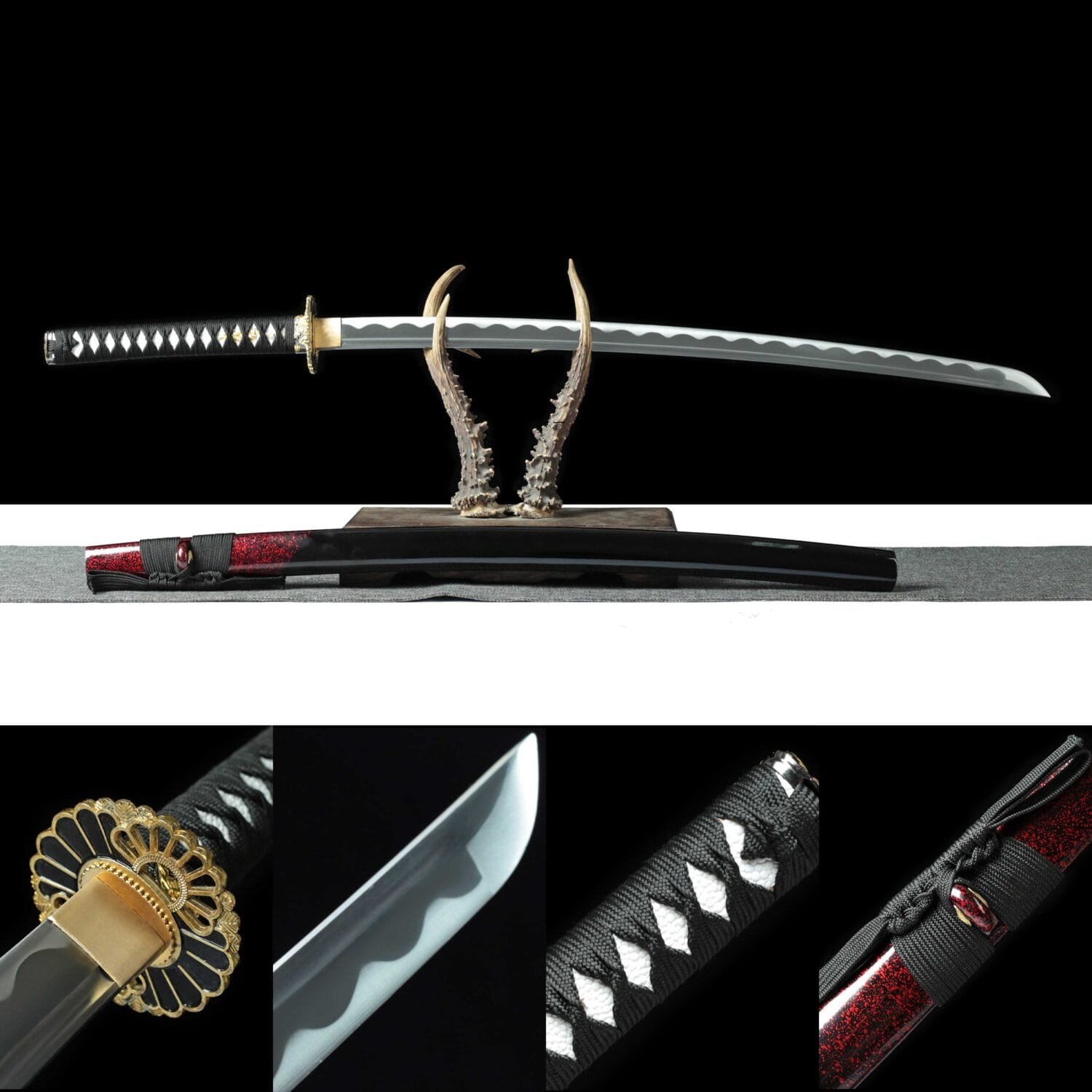 Handmade Japanese samurai sword -Crimson Veil -1060 steel-burgundy scabbard