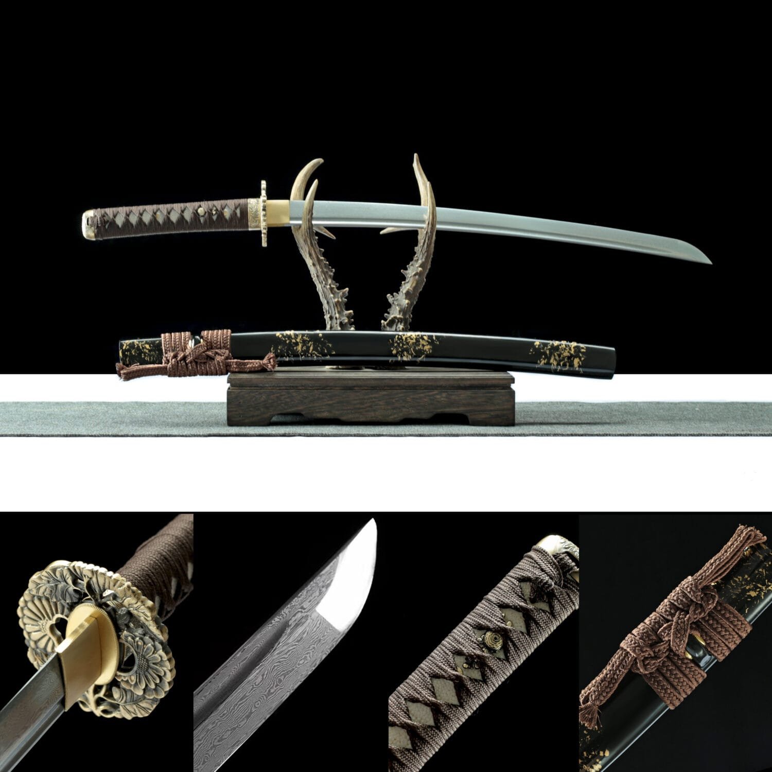Handmade Japanese samurai sword -Damascus Steel- Waves of Shadow Wakizashi