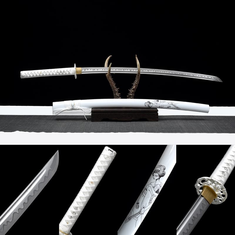 new_baixue Handmade Japanese samurai sword- 1095 steel Folded Clay Tempered Steel With White Scabbard