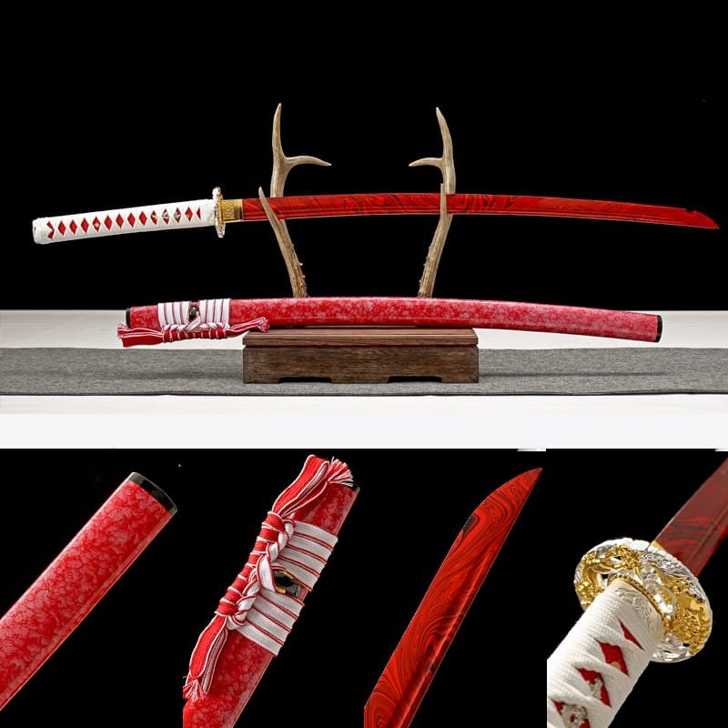 new_未标题-1 Handmade Japanese samurai sword Blood Red Blade And Scabbard 1060 Steel