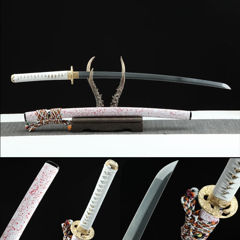 Handmade Japanese samurai sword - Damascus Steel - White rise