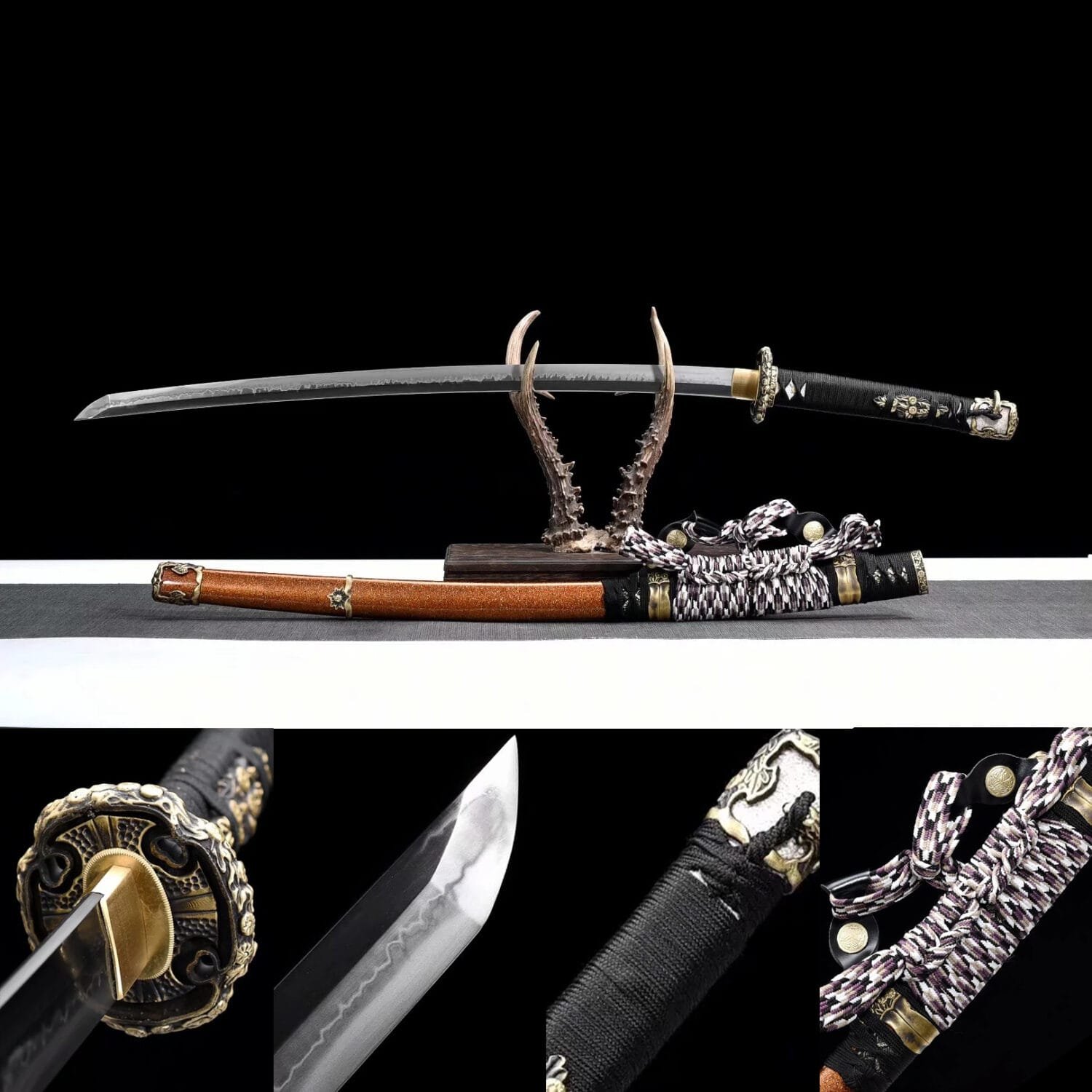 Handmade Japanese samurai sword with Self-Refined Steel Clay-tempered