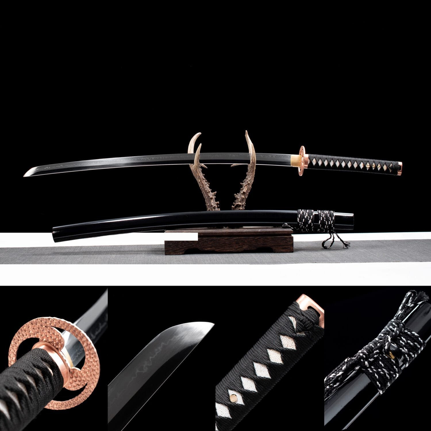 主图 1095 Clay-tempered Steel-Handmade Japanese samurai sword with Black scabbard and Purple Copper Fittings