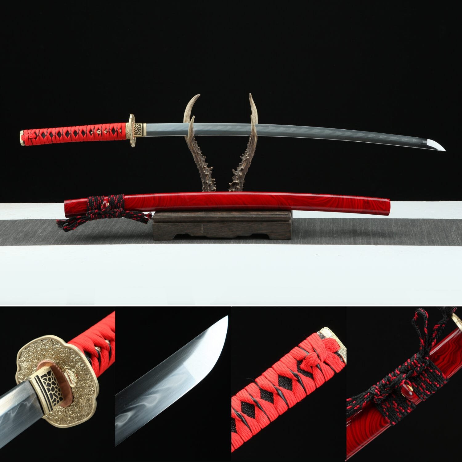 主图 Clay-tempered 1095 Steel Katana – Handmade Japanese samurai sword with Red scabbard Saya and Copper Fittings