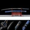 6b5bd0eadf84c8d593b765a6a0cd67a A handmade Japanese katana with a blue snowflake scabbard, made from 1095 steel