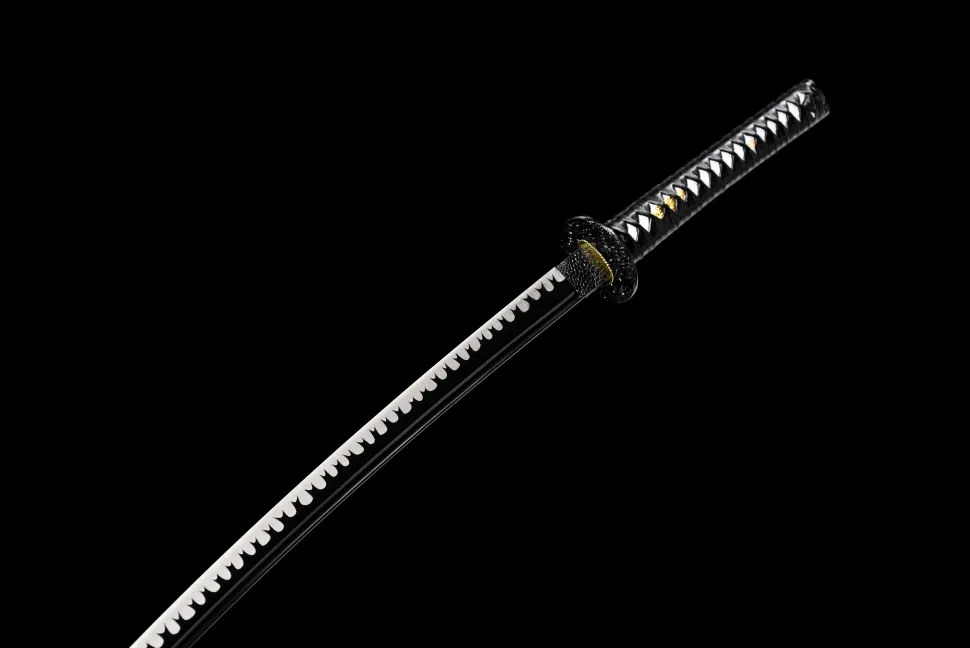 713BFD41-E409-BA8F-63E0-CB1171B6D531 handmade Japanese katana with a black snowflake scabbard, made from 1095 steel