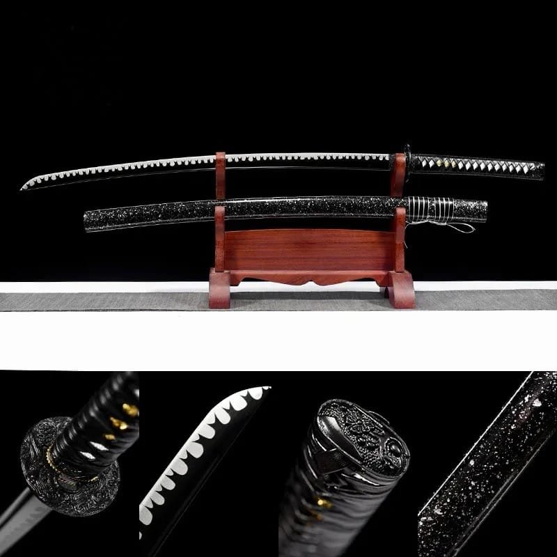 handmade Japanese katana with a black snowflake scabbard, made from 1095 steel handmade Japanese katana with a black snowflake scabbard, made from 1095 steel