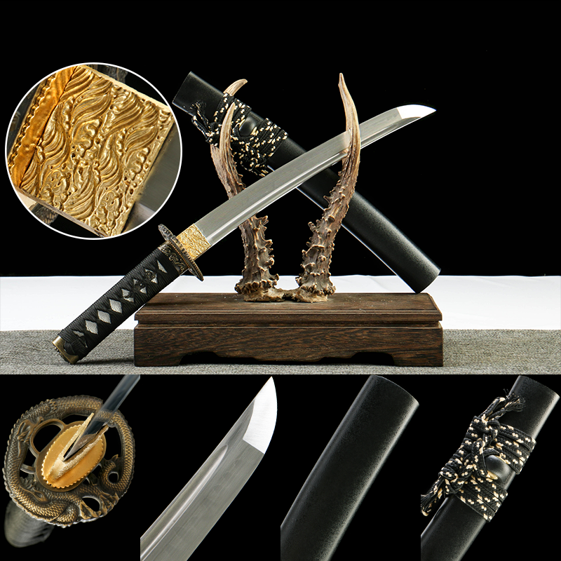 2024刀主图-恢复的-恢复的-恢复的 T10 steel - pure hand-forged samurai sword - earth-covered burnt blade - green leather sheath - lingling