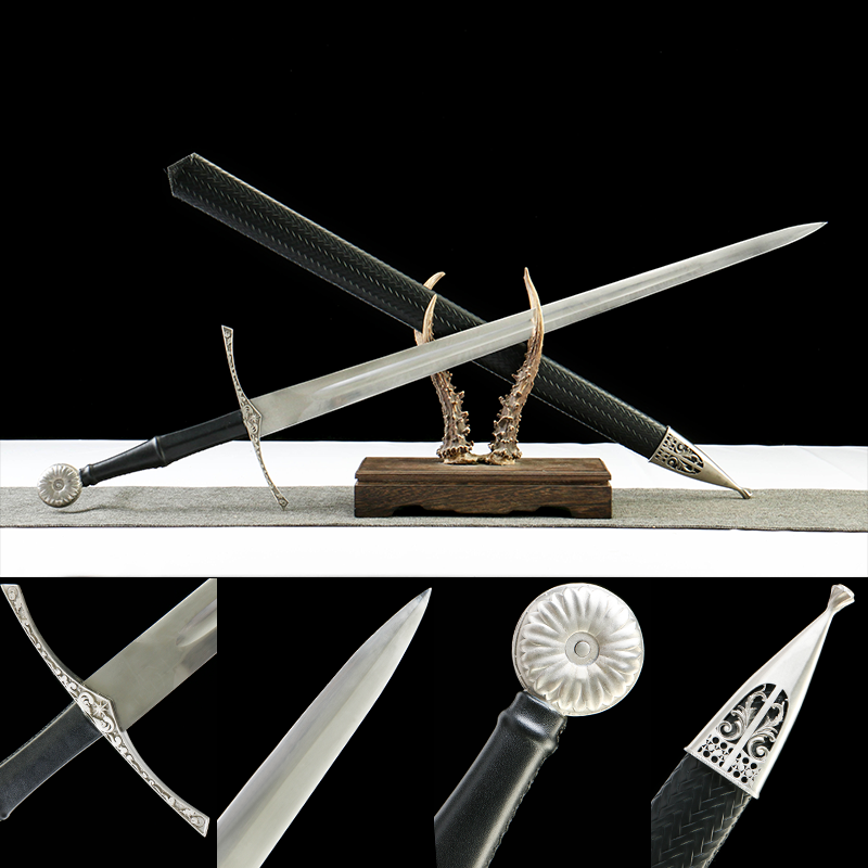 1060 steel - pure hand-forged samurai sword - solid wood sheath + genuine leather handle - half-hand sword
