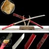 Damascus steel - pure handmade Japanese katana - green leather sheath - iron fittings - genuine leather handle - song blade