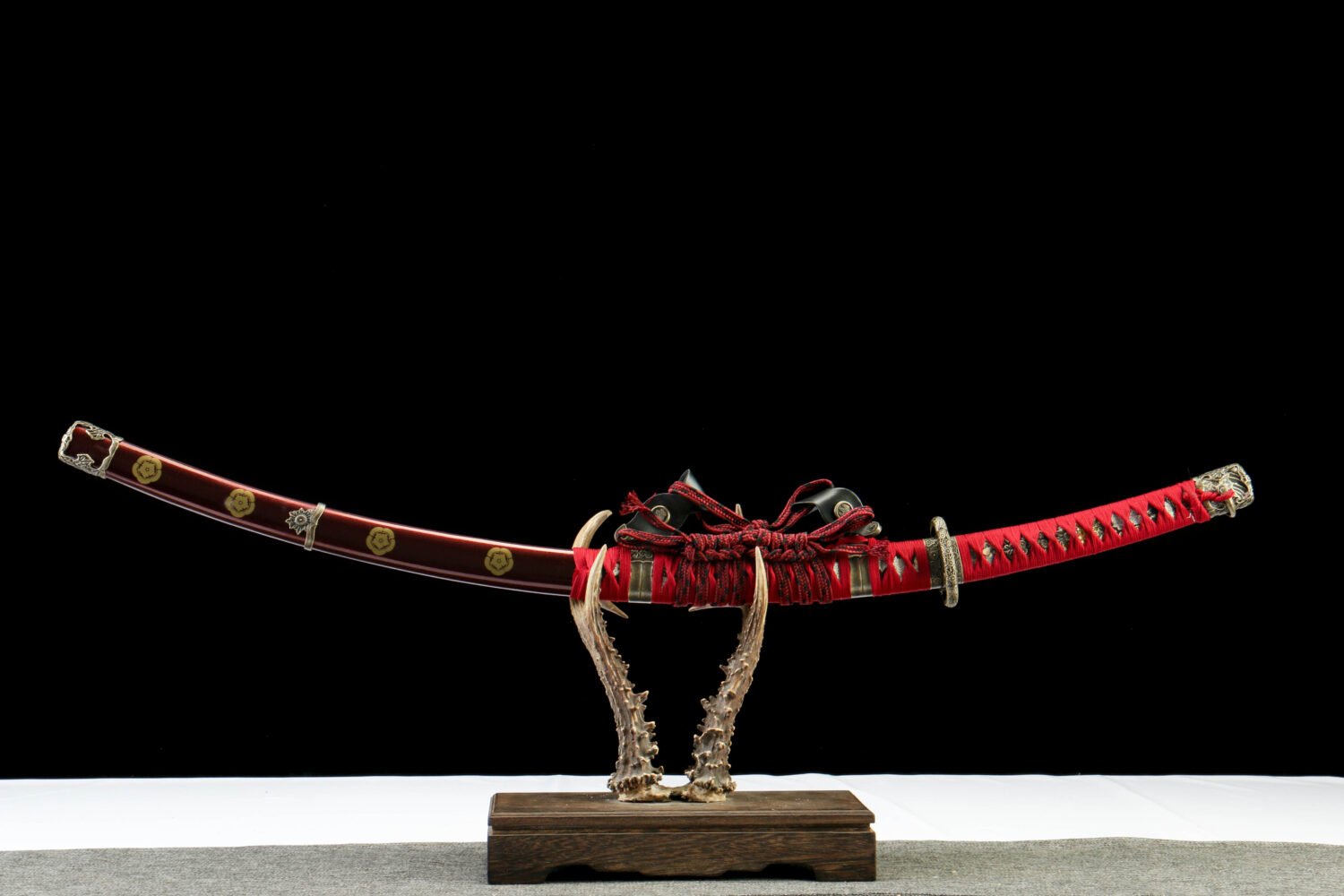 1065 Steel - Pure Hand-Forged Katana - Green Leather Scabbard - Zinc Alloy Fitting - Red - Shadow Rock