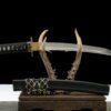 IMG_0067 T10 steel - pure hand-forged samurai sword - earth-covered burnt blade - green leather sheath - lingling