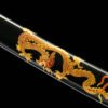 Patterned steel-handmade Japanese samurai sword-green leather scabbard-dragon-gold shadow