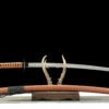 1065 steel - pure handmade Japanese samurai sword - green leather sheath - iron alloy fittings - hole - pine