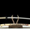 1045 steel-handmade Japanese samurai sword-iron equipment-green leather scabbard-pattern-ever bloom