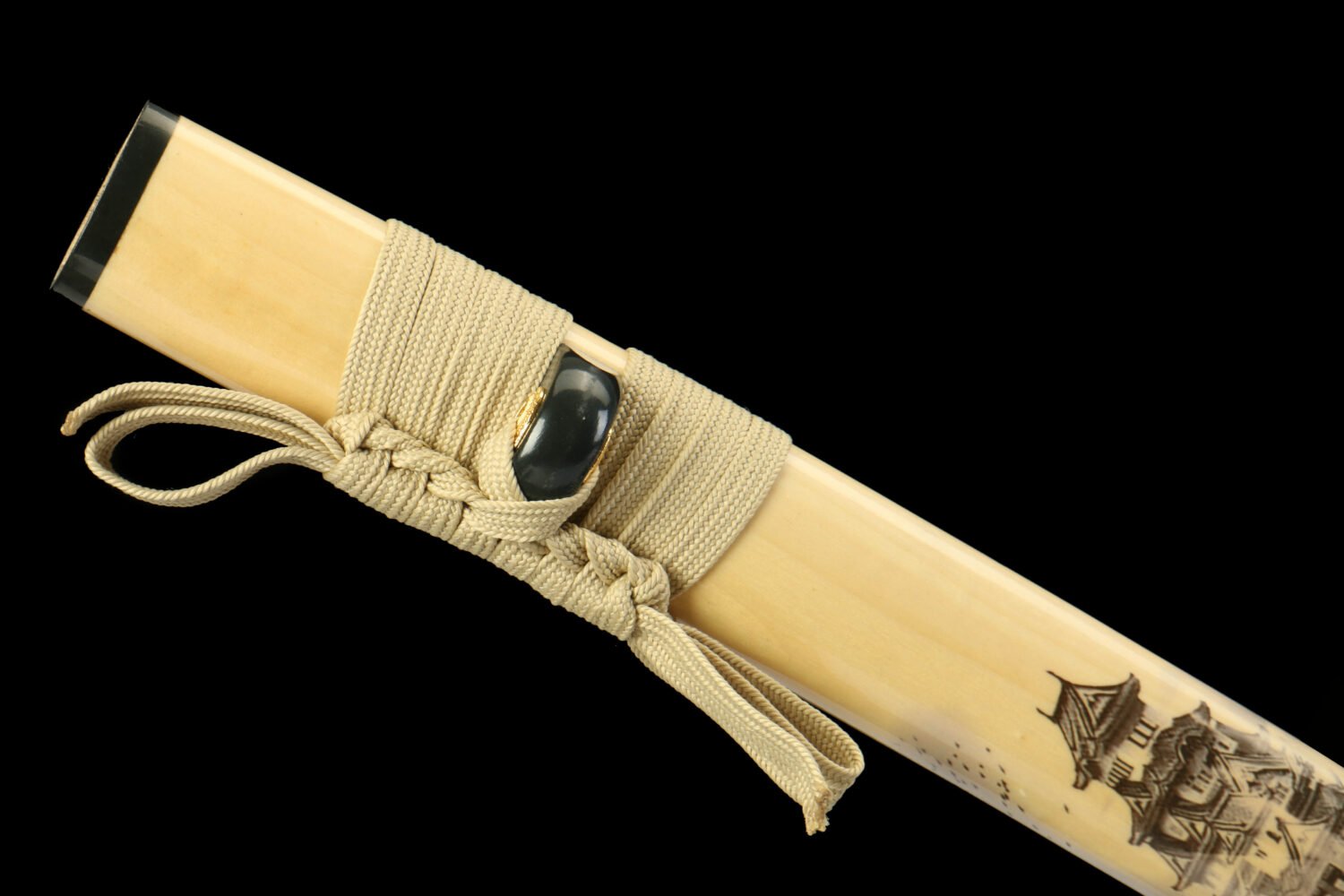 1045 steel-handmade Japanese samurai sword-iron equipment-green leather scabbard-pattern-ever bloom