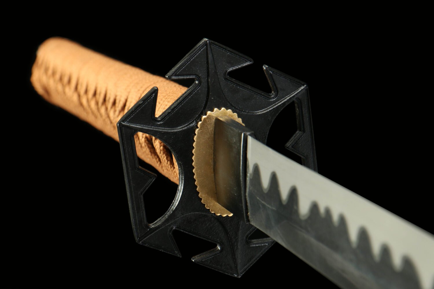 1065 steel - pure handmade Japanese samurai sword - green leather sheath - iron alloy fittings - hole - pine