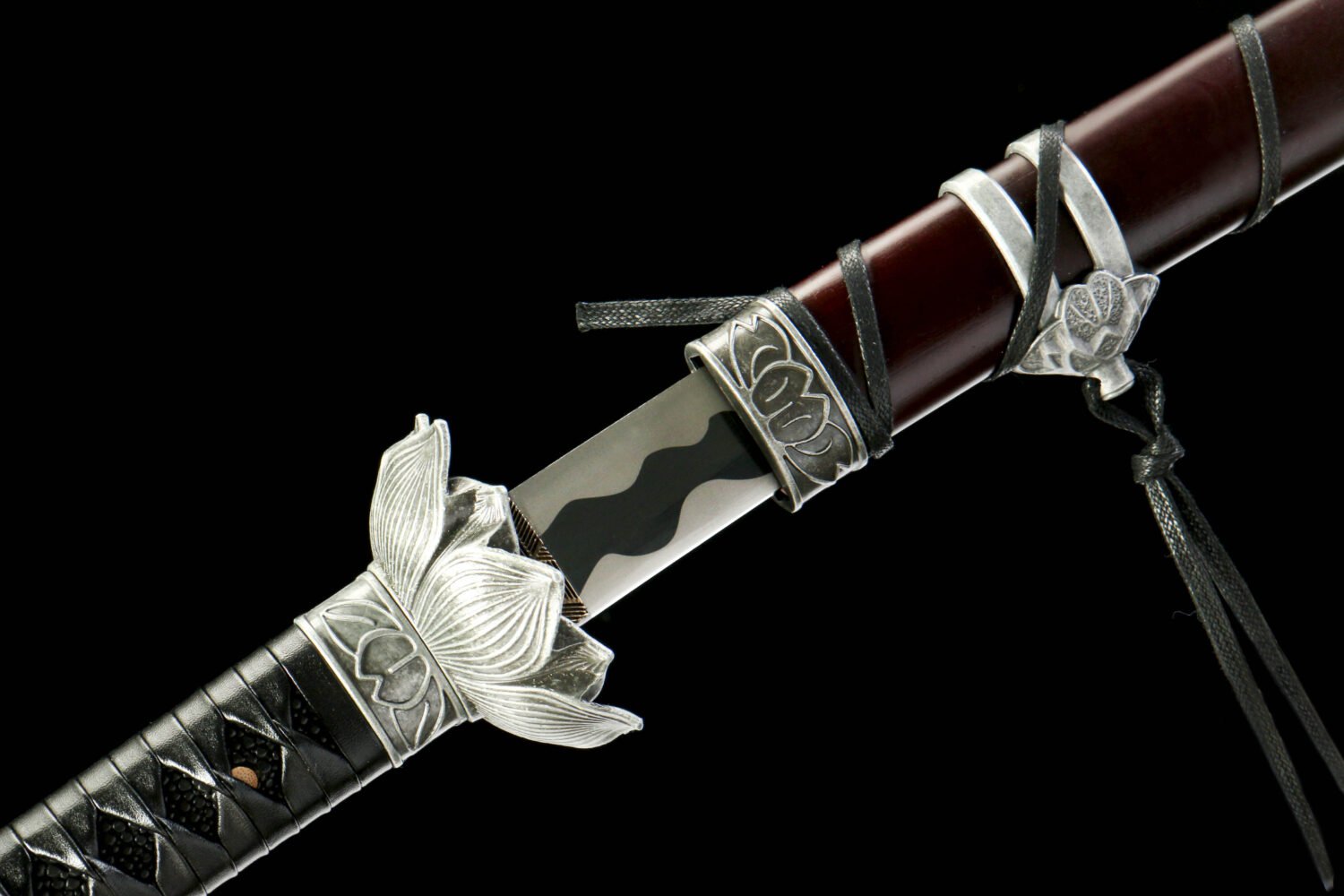 65Mn  Steel- - pure hand-forged samurai sword - green wood sheath material - zinc alloy fittings - silver black brown - lotus - immortal cut open the door