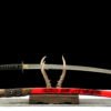 IMG_8271 65Mn  Steel-Purely Handmade Japanese Katana - Green Wood Scabbard - Zinc Alloy Fitting - Red and Black - Red Fantasy