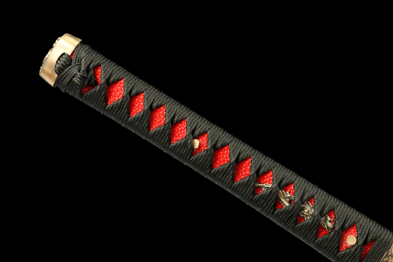 IMG_8330 Patterned Steel - Purely Hand-Forged Katana - Green Leather Scabbard - Copper Hardware - Roasted Black - Purgatory Vein