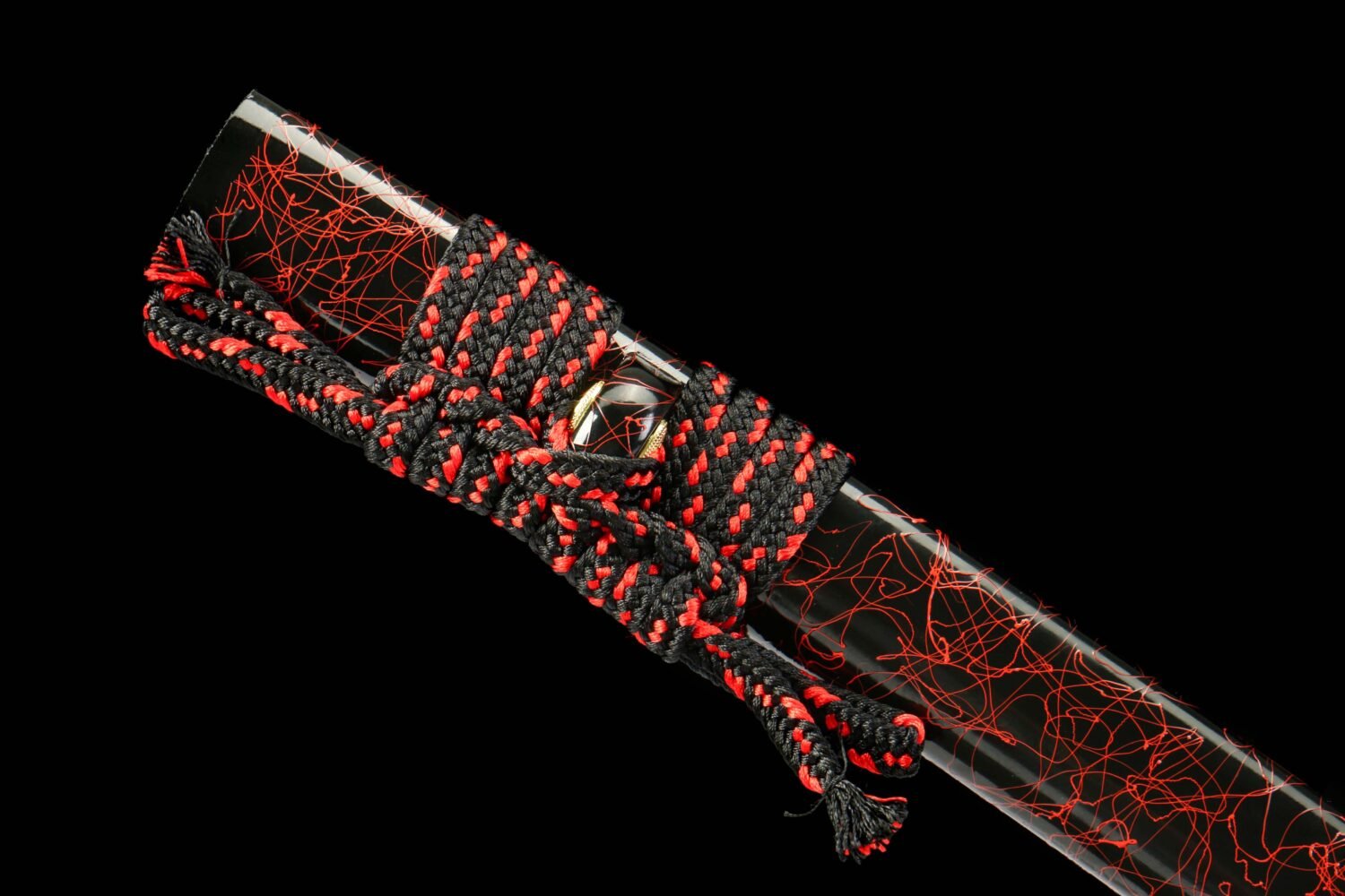 IMG_8350 Patterned Steel - Purely Hand-Forged Katana - Green Leather Scabbard - Copper Hardware - Roasted Black - Purgatory Vein