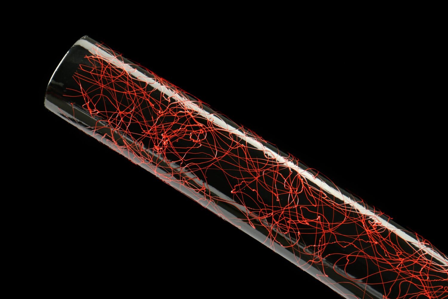 IMG_8354 Patterned Steel - Purely Hand-Forged Katana - Green Leather Scabbard - Copper Hardware - Roasted Black - Purgatory Vein