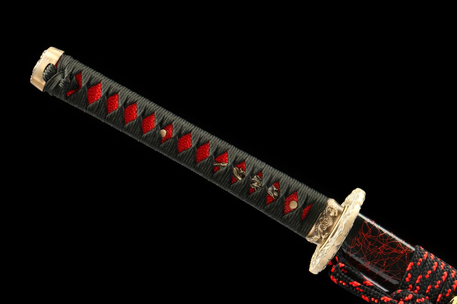 IMG_8358 Patterned Steel - Purely Hand-Forged Katana - Green Leather Scabbard - Copper Hardware - Roasted Black - Purgatory Vein