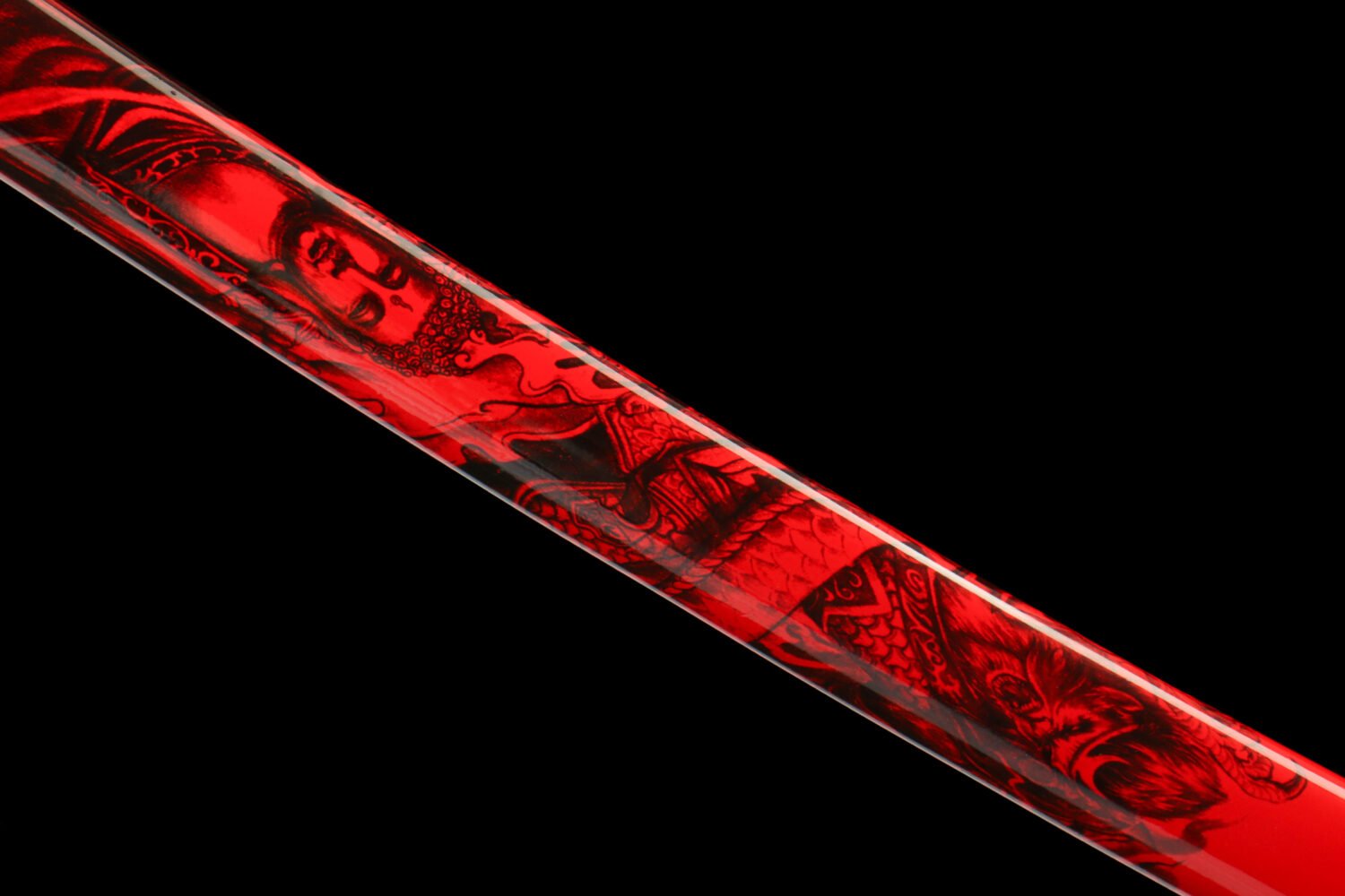 IMG_8377 65Mn  Steel-Purely Handmade Japanese Katana - Green Wood Scabbard - Zinc Alloy Fitting - Red and Black - Red Fantasy