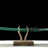 Damascus steel - pure handmade Japanese katana - green leather sheath - iron fittings - genuine leather handle - Green-Qingbo