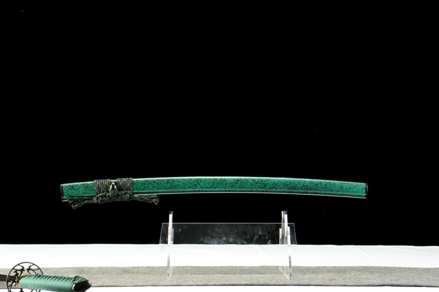 Damascus steel - pure handmade Japanese katana - green leather sheath - iron fittings - genuine leather handle - Green-Qingbo