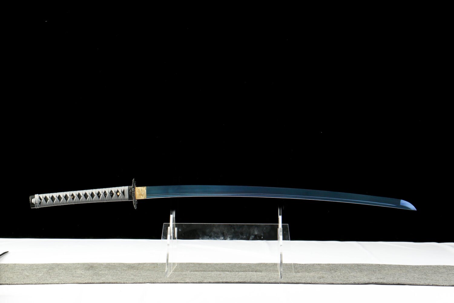 65Mn  Steel-Purely Hand-Forged Katana - Green Wood Scabbard - Zinc Alloy Fitting - Blue-Black - Dark Blue