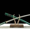 Damascus steel - pure handmade Japanese katana - green leather sheath - iron fittings - genuine leather handle - Green-Qingbo