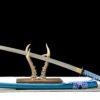 Damascus steel - pure handmade Japanese katana - green leather sheath - iron fittings - genuine leather handle - blue - Cang Liu