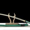 Damascus steel - pure handmade Japanese katana - green leather sheath - iron fittings - genuine leather handle - Green-Qingbo