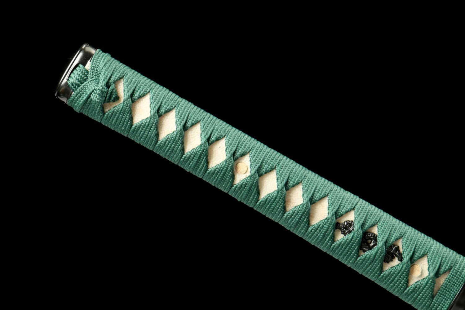 Damascus steel - pure handmade Japanese katana - green leather sheath - iron fittings - genuine leather handle - Green-Qingbo