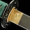 Damascus steel - pure handmade Japanese katana - green leather sheath - iron fittings - genuine leather handle - Green-Qingbo